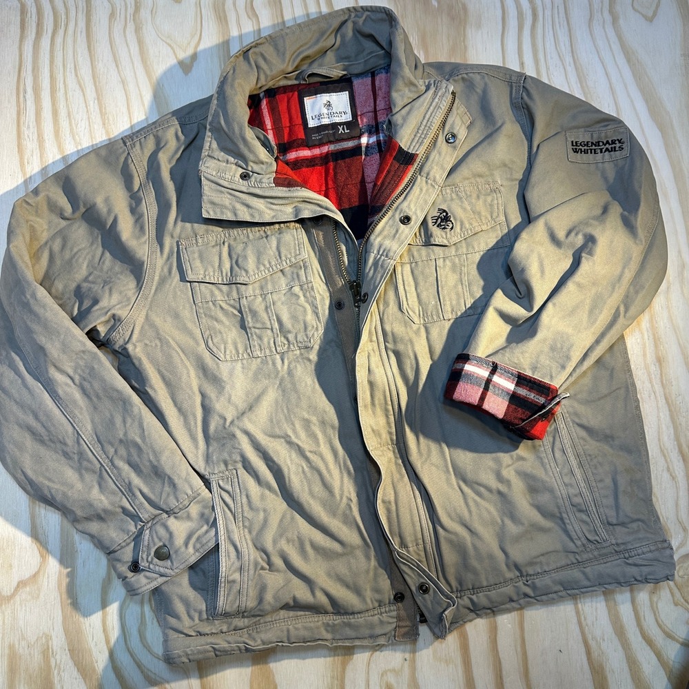 Legendary Whitetails Men's Canvas Plaid Lined Field Jacket Khaki Green Winter XL